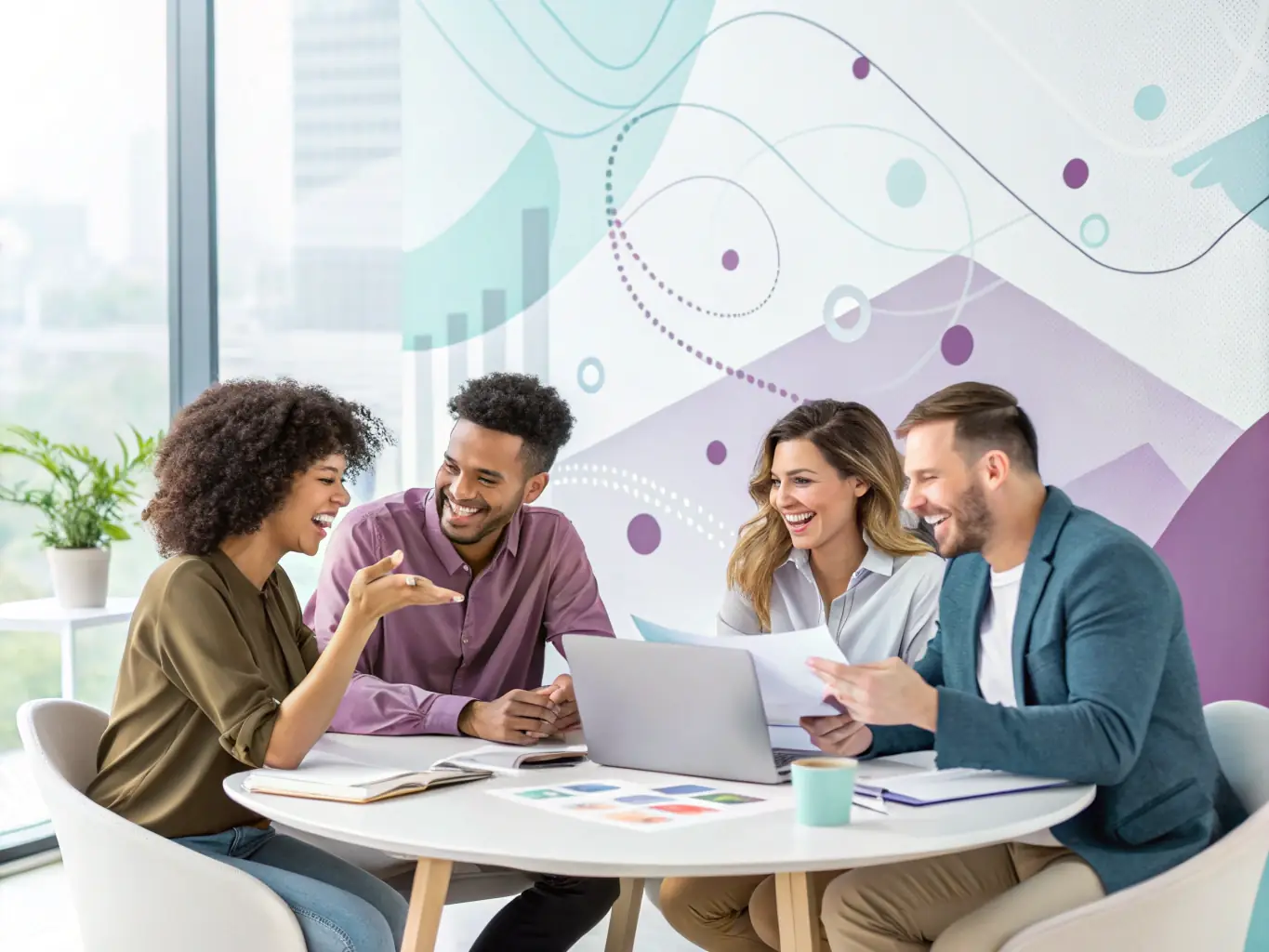 An image of a team collaboratively brainstorming ideas on a whiteboard, surrounded by sticky notes and diagrams, symbolizing the initial stages of transforming ideas into actionable strategies.