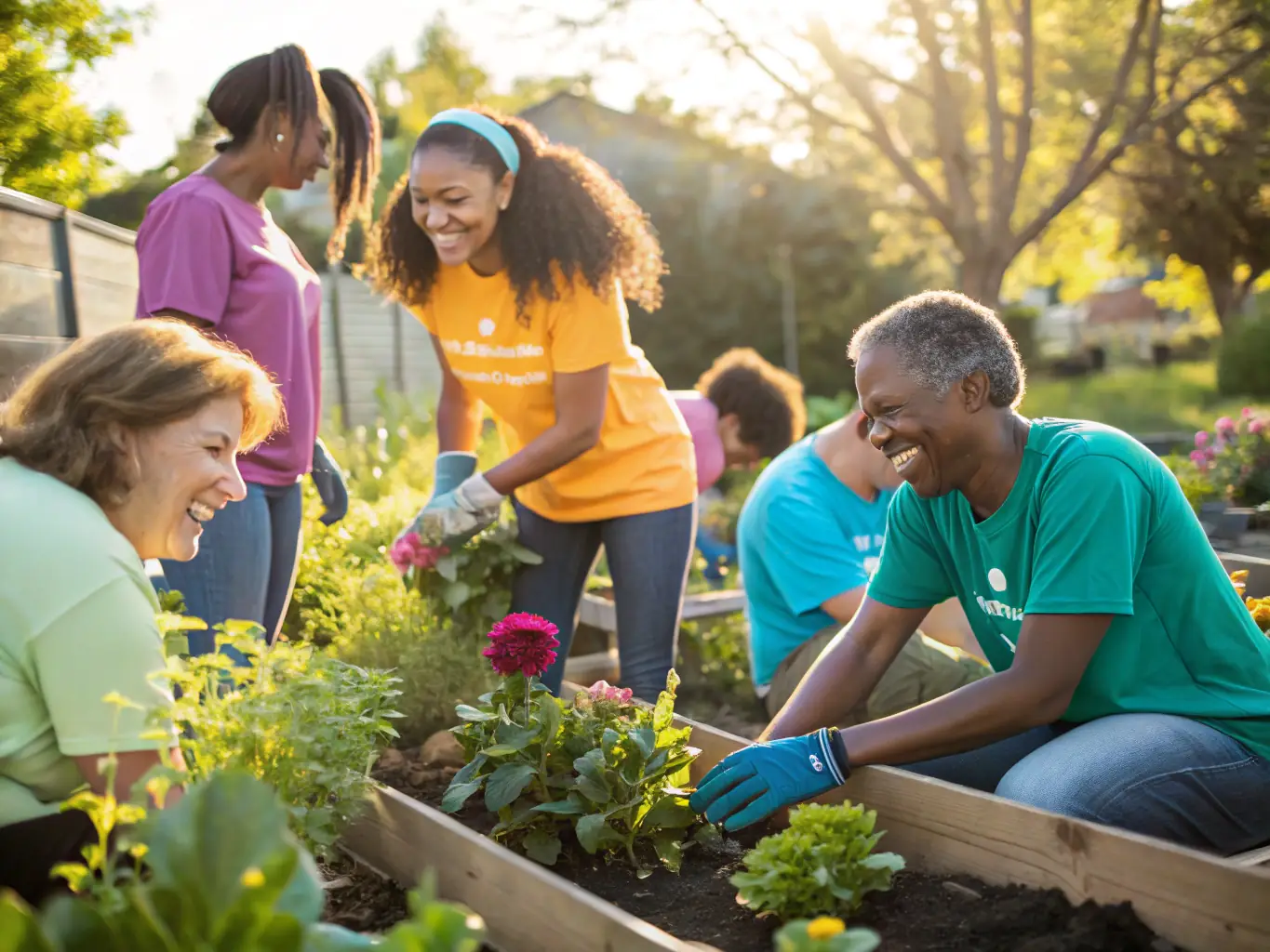 A group of volunteers working together on a community project, representing nonprofits.