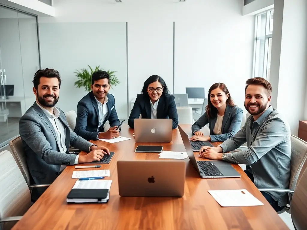 A team of consultants deeply engaged in a strategy session, reviewing charts and graphs, symbolizing strategic planning and collaborative problem-solving.