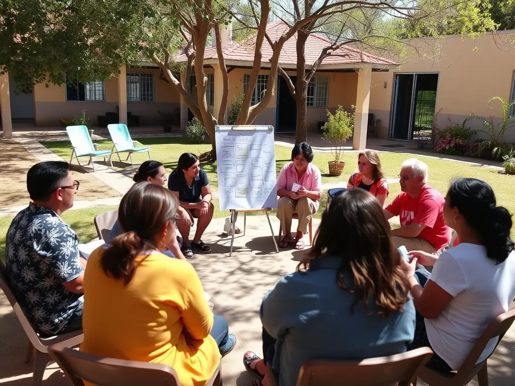 A photo of a community meeting with diverse participants actively discussing, representing Perafox Solutions' stakeholder engagement service.