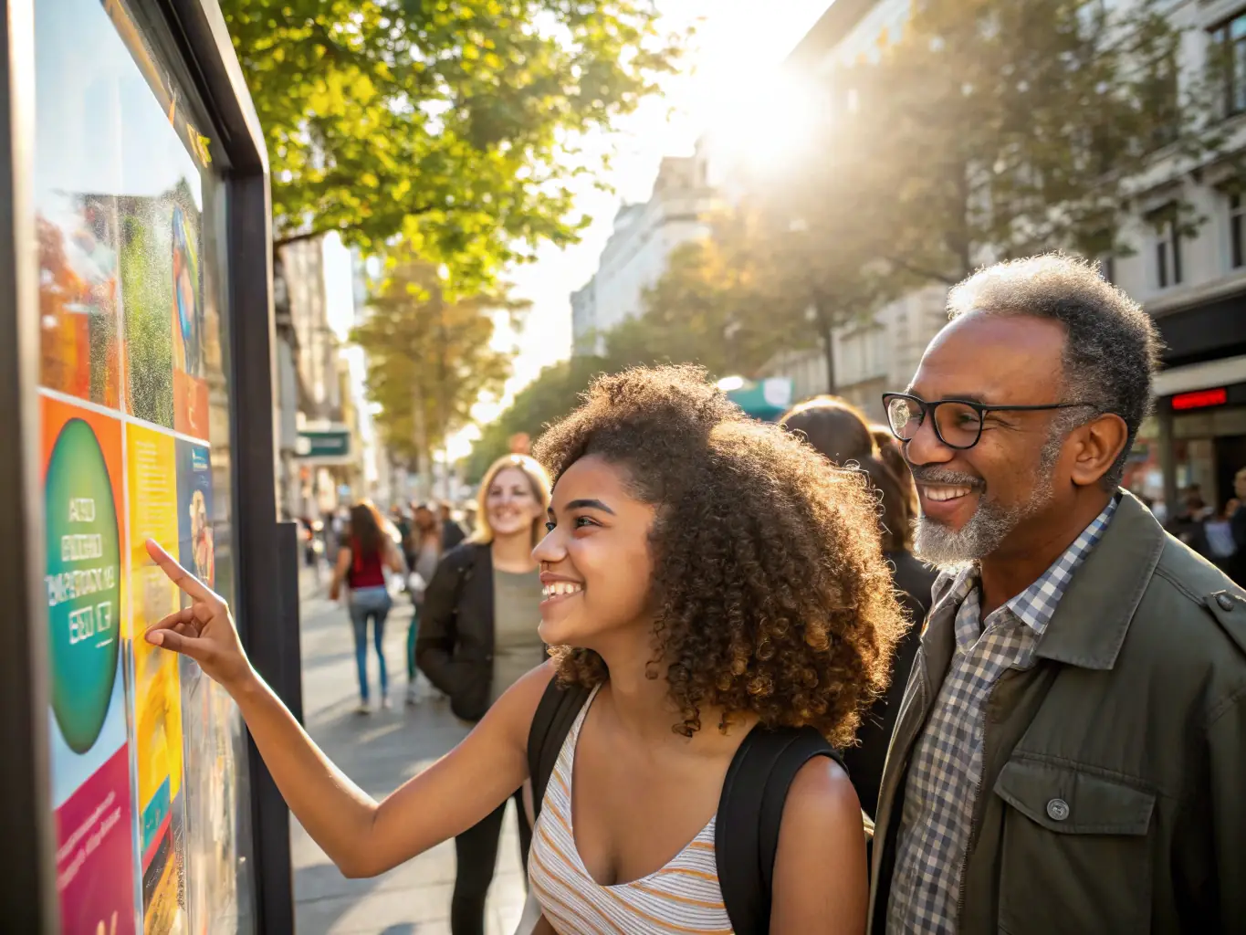 An image illustrating a successful campaign launch, with diverse individuals interacting with the brand's message in a vibrant and engaging setting, symbolizing the 'Deploy' phase.