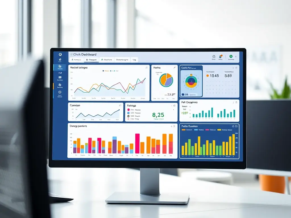 A visually appealing data dashboard displaying key performance indicators and insights, with a narrator explaining the data points, illustrating data-driven storytelling.