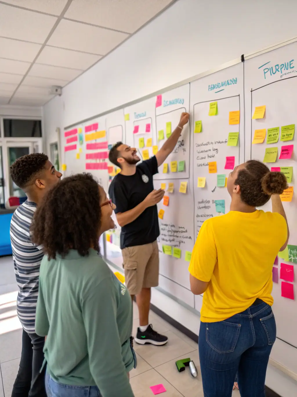 A vibrant image showcasing a team brainstorming session, symbolizing the collaborative approach to branding at Perafox Solutions.