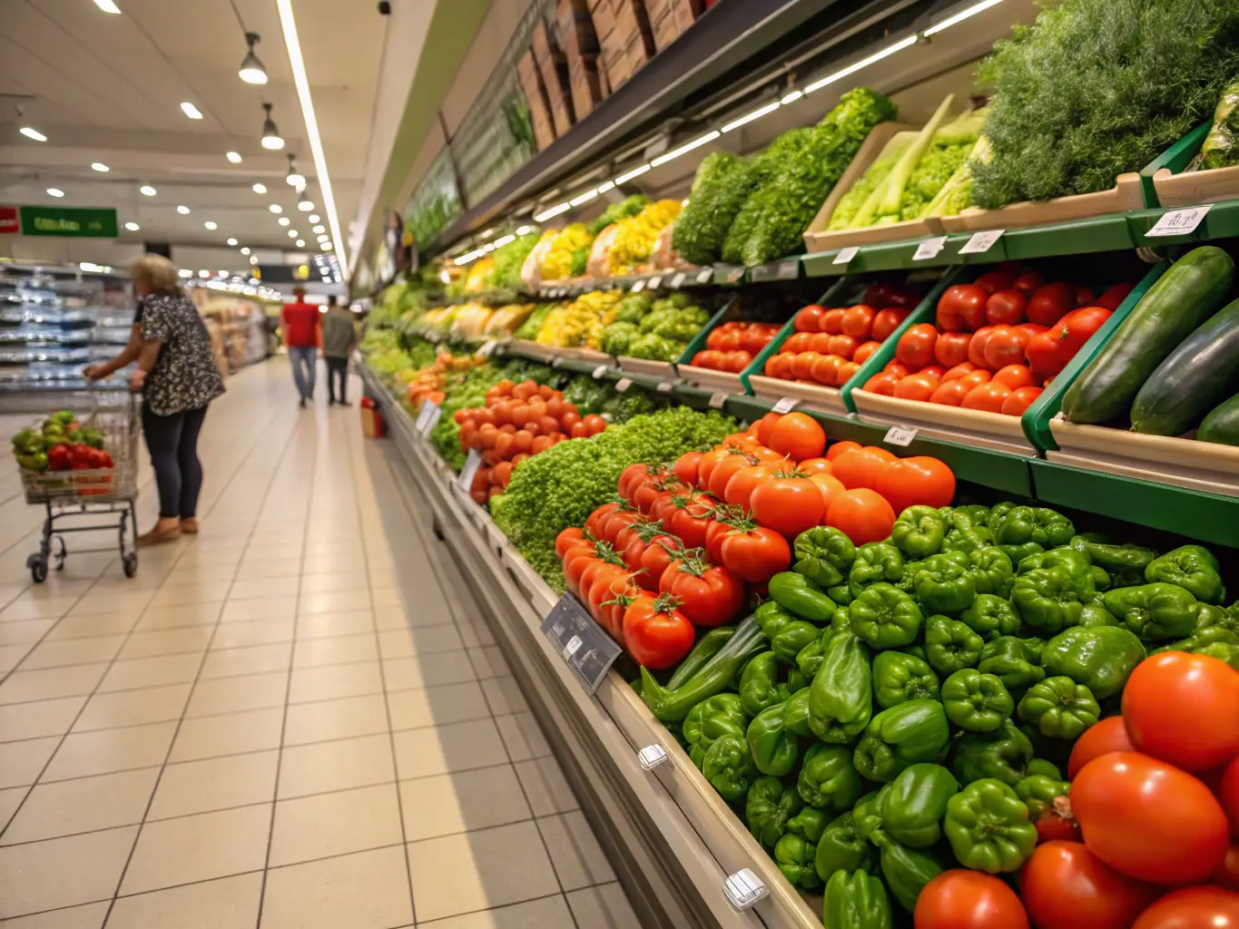 A vibrant, bustling independent grocery store showcasing fresh produce and local products, symbolizing the retail sector Perafox Solutions supports.